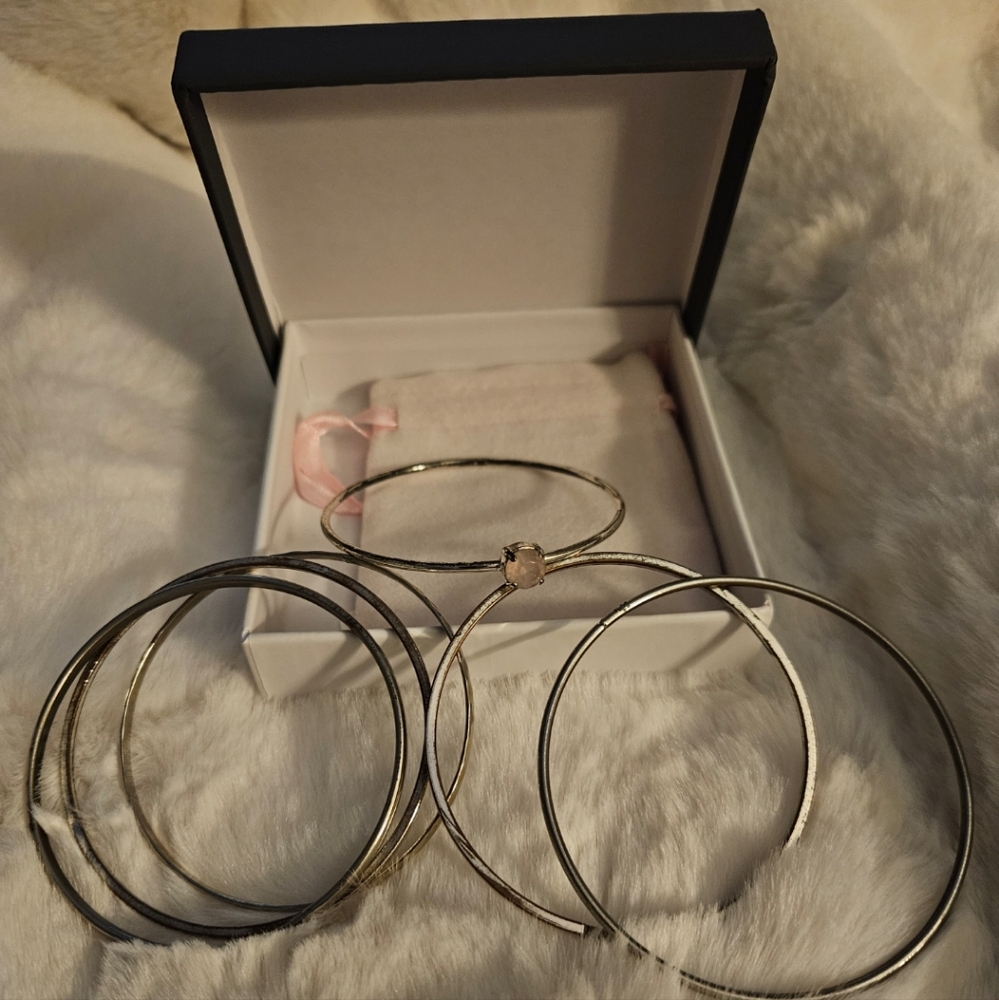 6 pc. New York and Company Silver Tone Fun Bangle Bracelets - Picture 3 of 4